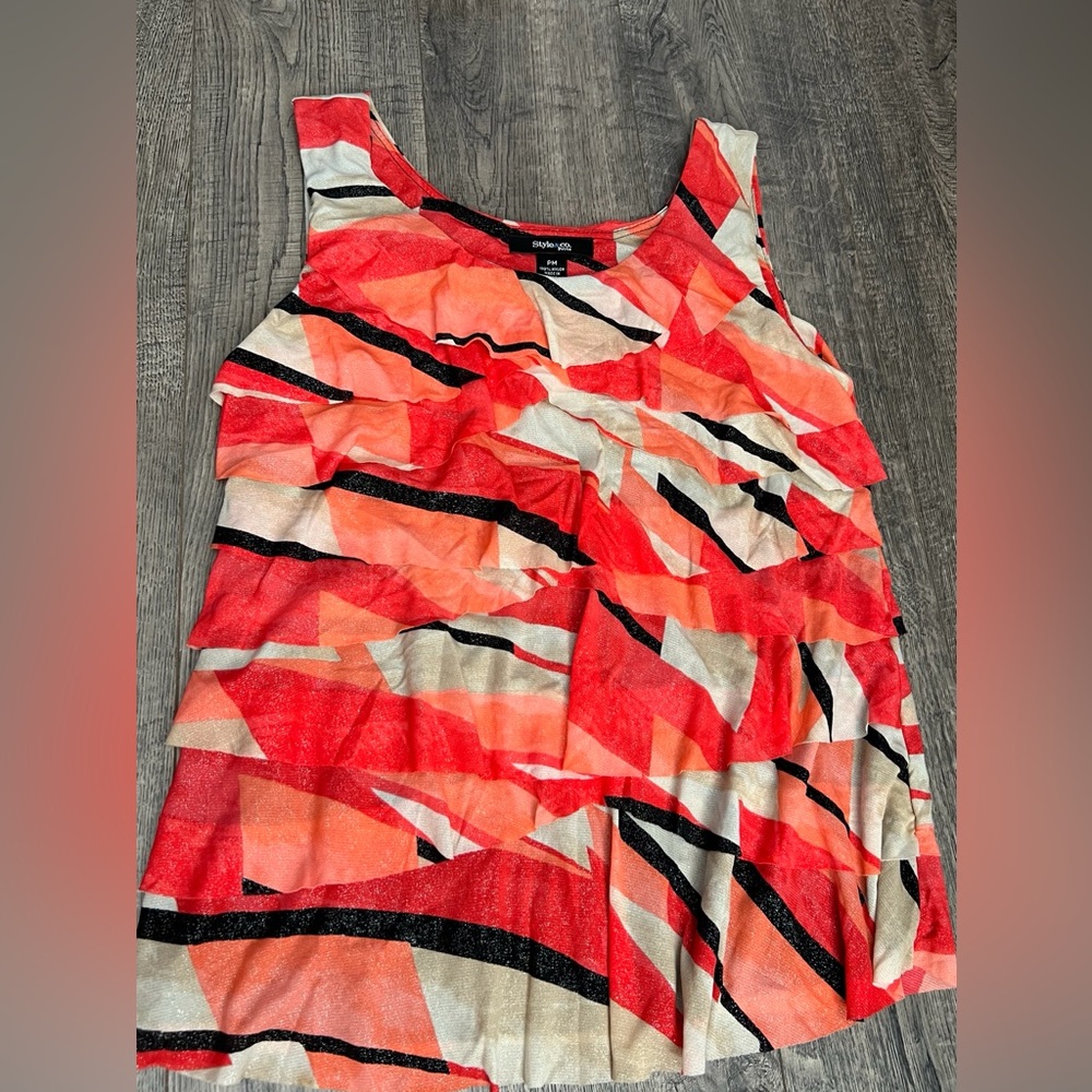 Style & Co. Orange Pink Asymmetrical Pleated Tank Top